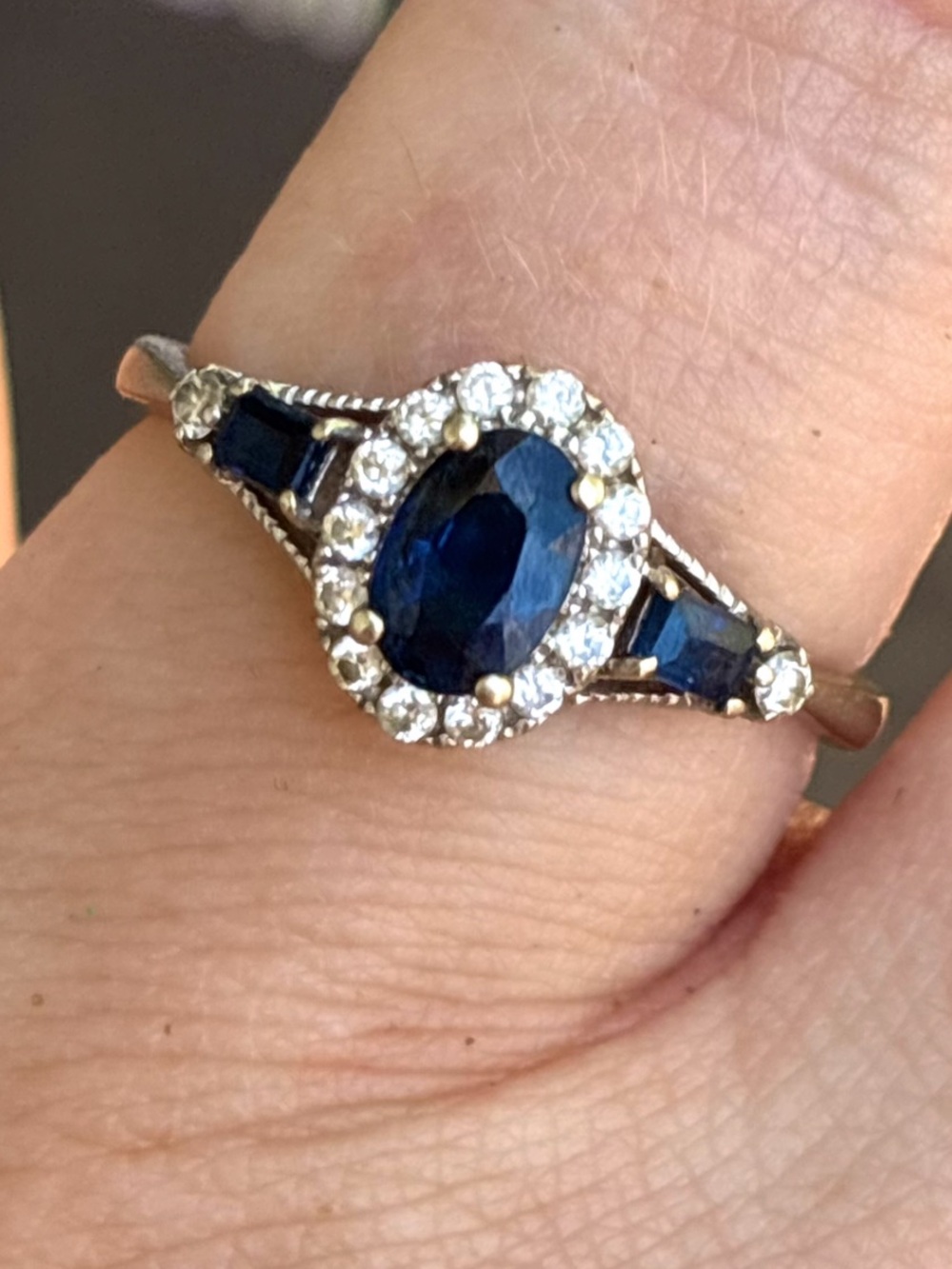 Solid 10k gold genuine diamond/royal blue sapphire ring high end - Picture 2 of 14
